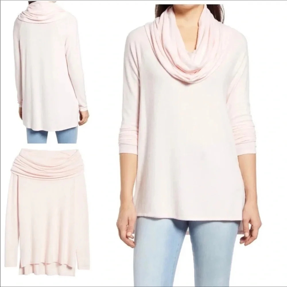 NWT Gibson White Ivory Cozy Fleece Convertible Neck Pullover Sweater Small v6x